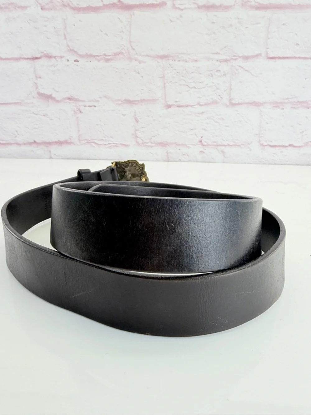 Gucci Black Leather Men’s Belt Lion Buckle 114984 100/40